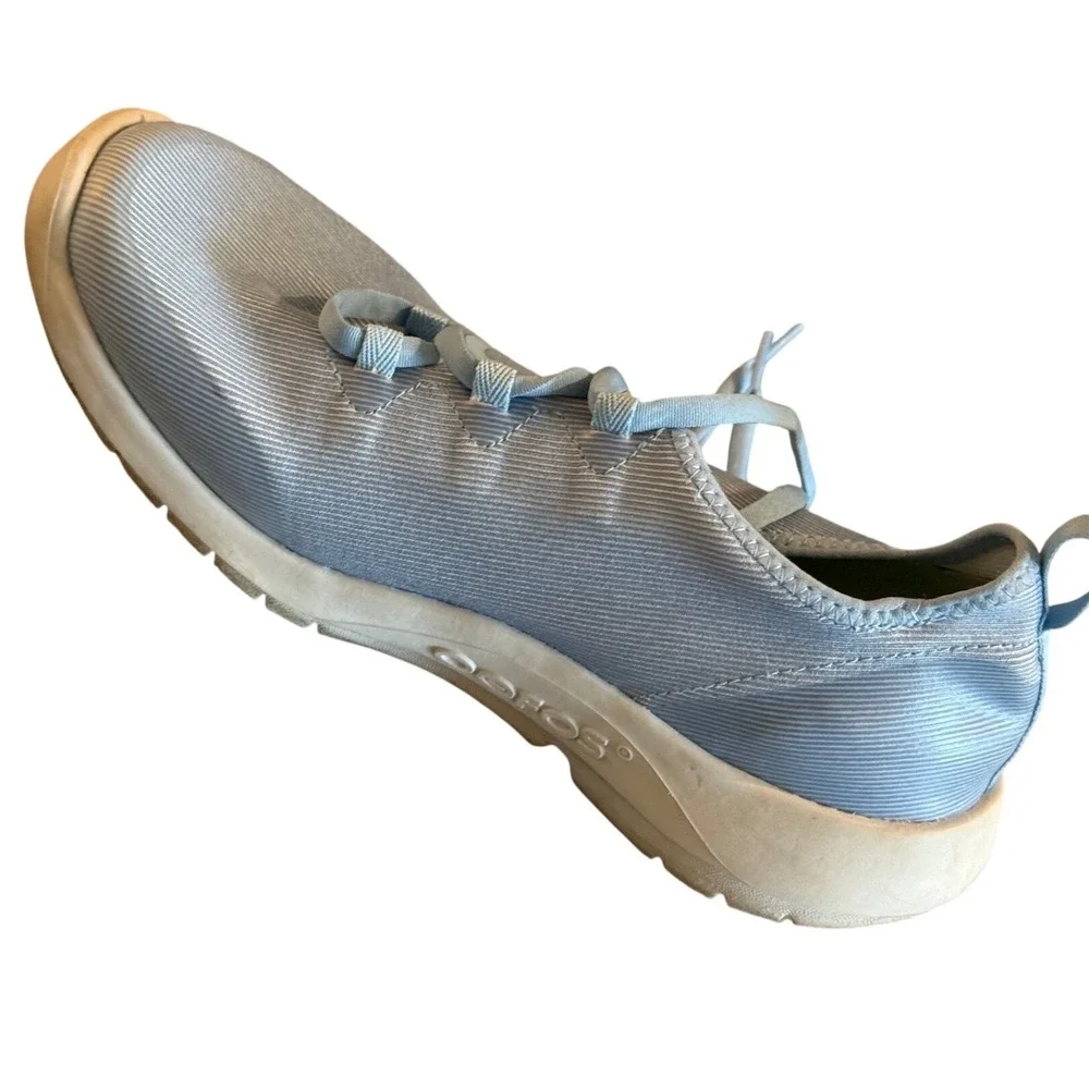 Oofos OOmg Low Women 9 Light Blue Recovery Walking Shoes Mesh Lace Up - Picture 8 of 10